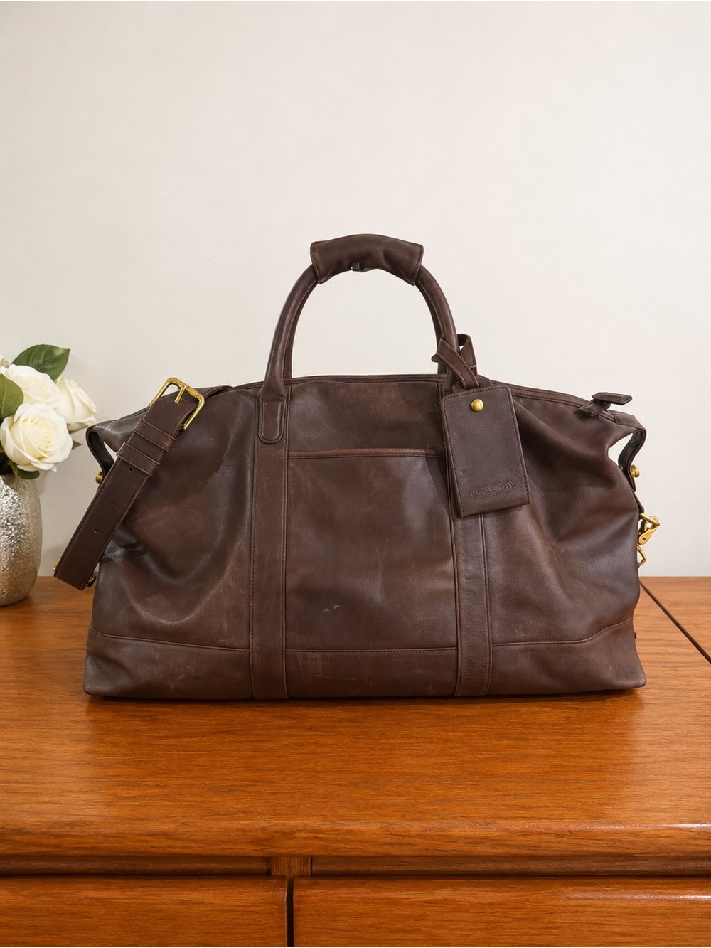 Vintage Coach Brown Leather Large Travel Weekender Duffle Bag Style 0502 - Picture 3 of 16